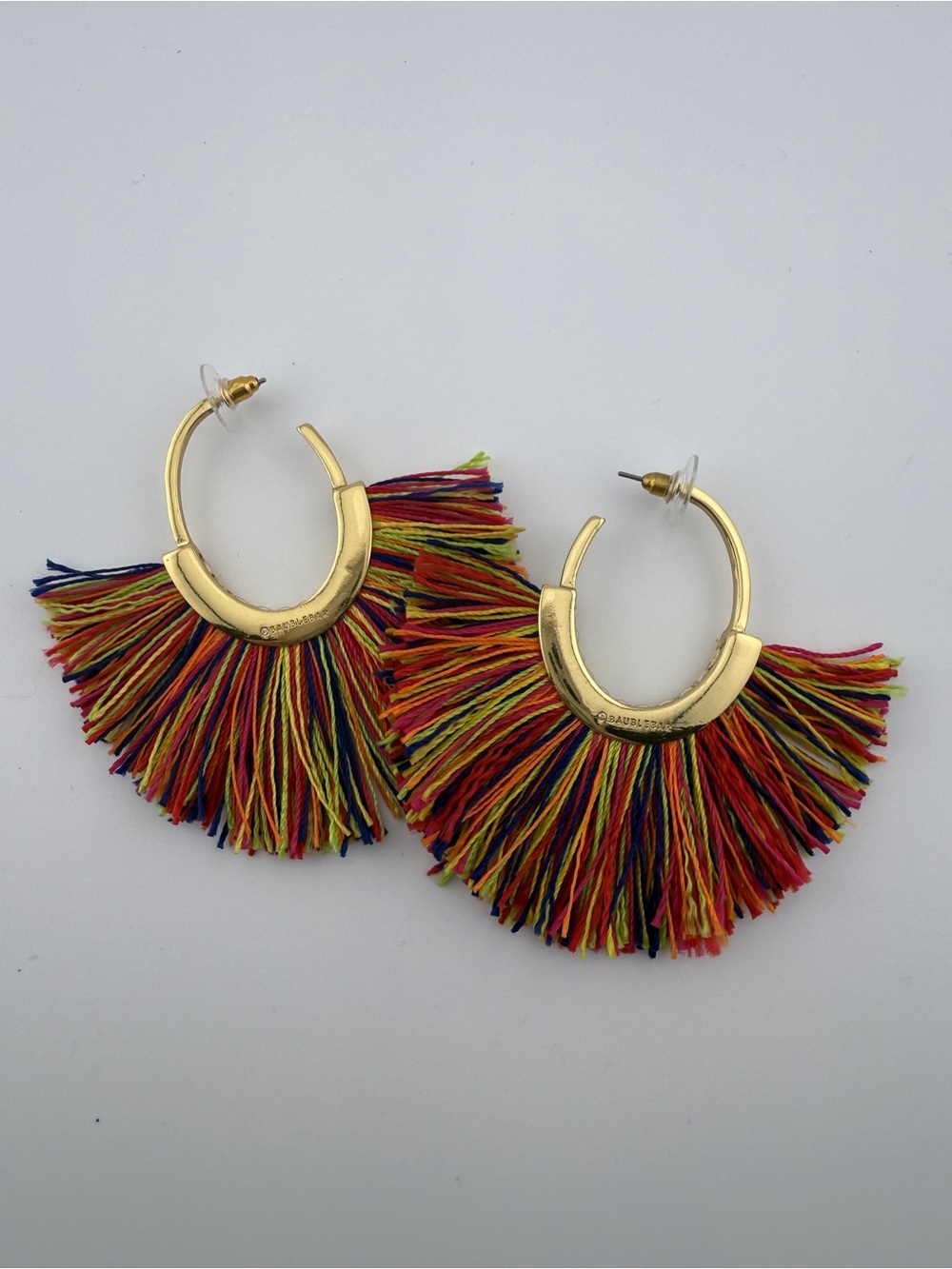 Gold Hoop Tassel Earrings with Multicolor Fringe